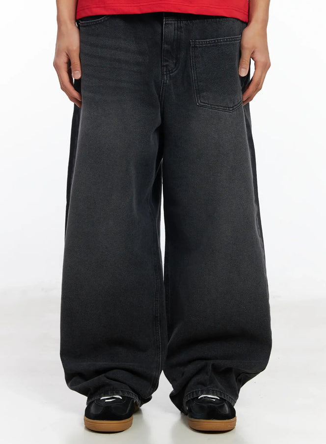 mens-baggy-wide-leg-jeans-if506 / Black