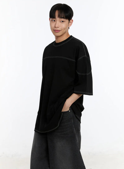 mens-stich-detail-oversized-tee-ia507 / Black
