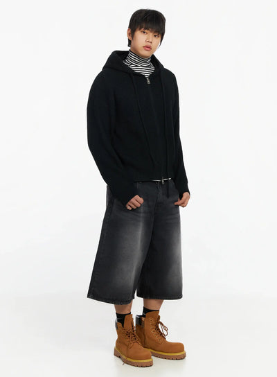 mens-knit-zip-up-hoodie-if503 / Black