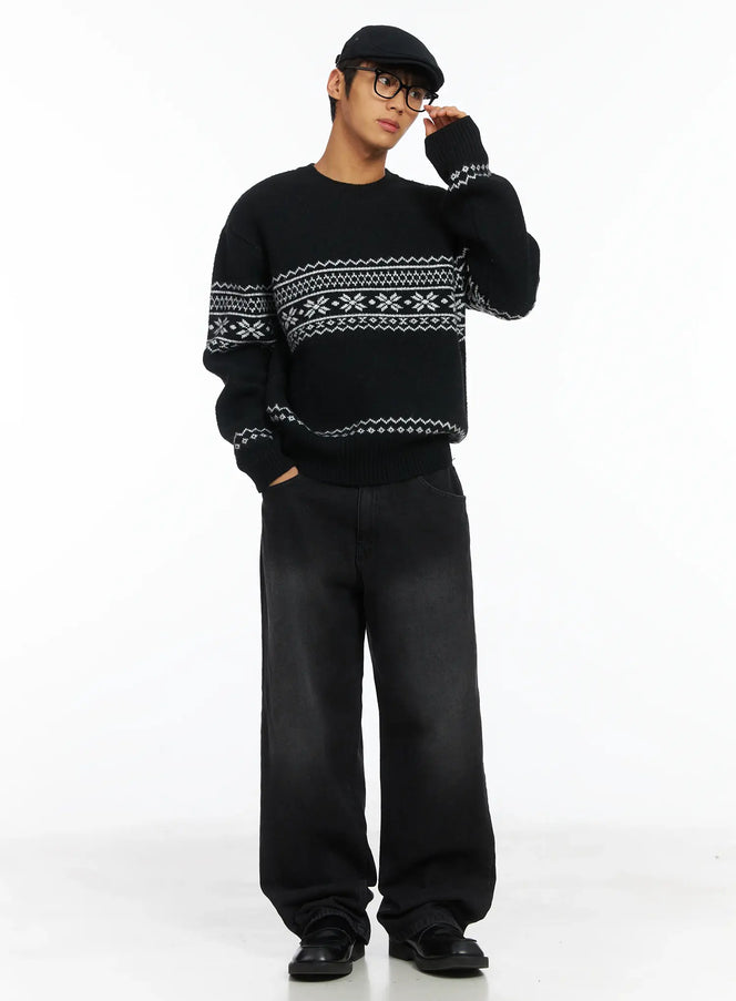 mens-snowflake-knit-sweater-ij514 / Black