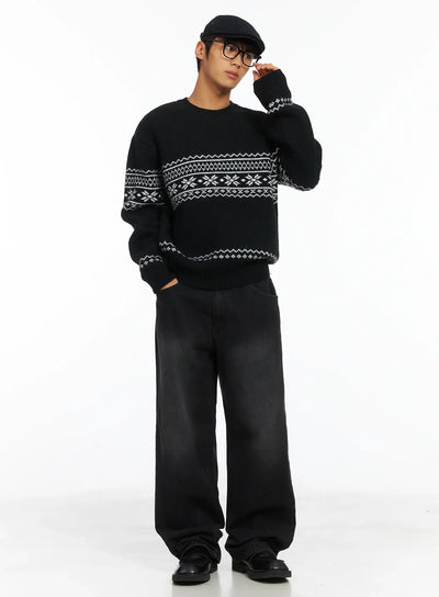 mens-snowflake-knit-sweater-ij514 / Black
