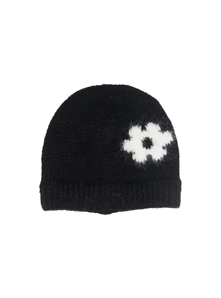 flower-knit-beanie-black-if506 / Black