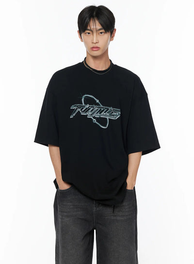 mens-cyber-graphic-oversized-tee-iu510 / Black