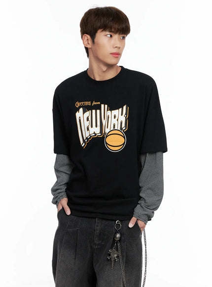 mens-new-york-striped-layered-tee-io502 / Black