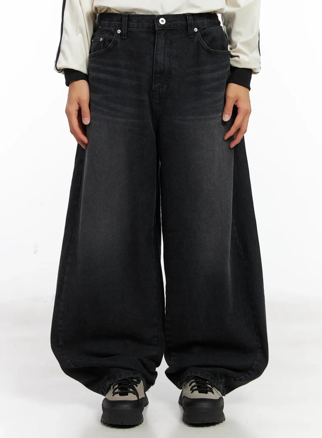 mens-pintuck-wide-leg-jeans-id511 / Black