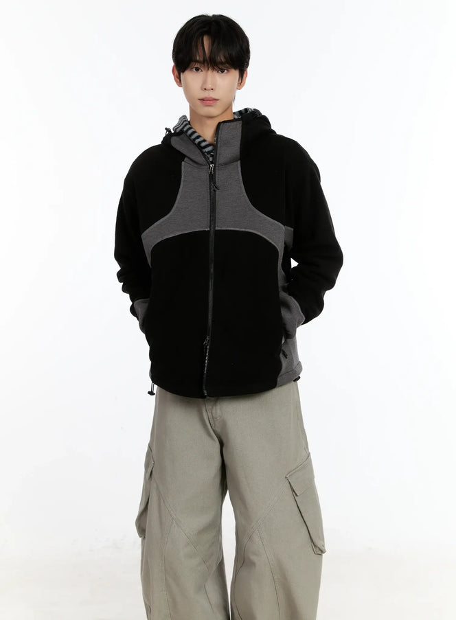 mens-colorblock-curved-fleece-jacket-id502 / Black