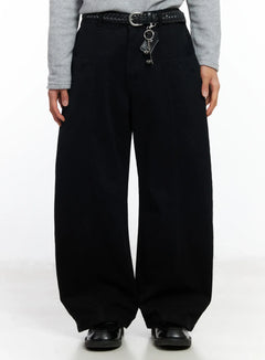mens-heart-embroidered-wide-pants-if504 / Black