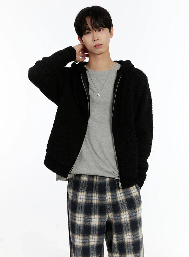 mens-boucle-knit-zip-up-hoodie-id502 / Black