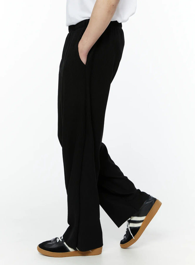 mens-pleated-wide-leg-pants-black-iy504 / Black