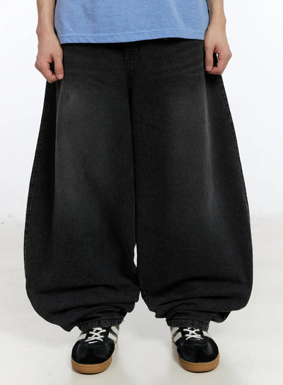 mens-wide-leg-balloon-jeans-ia507 / Black