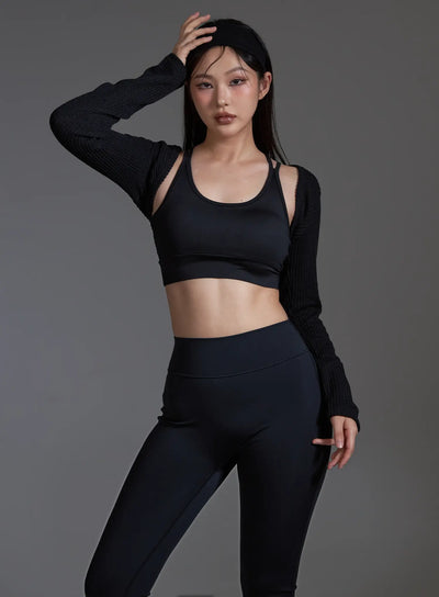 ribbed-bolero-top-black-io517 / Black