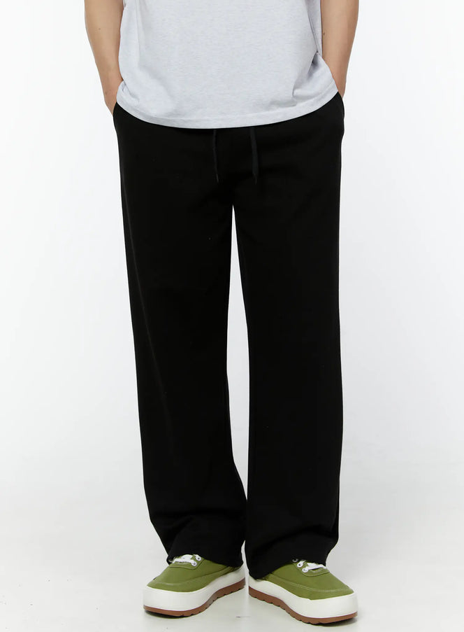 mens-basic-semi-wide-sweatpants-black-iu508 / Black