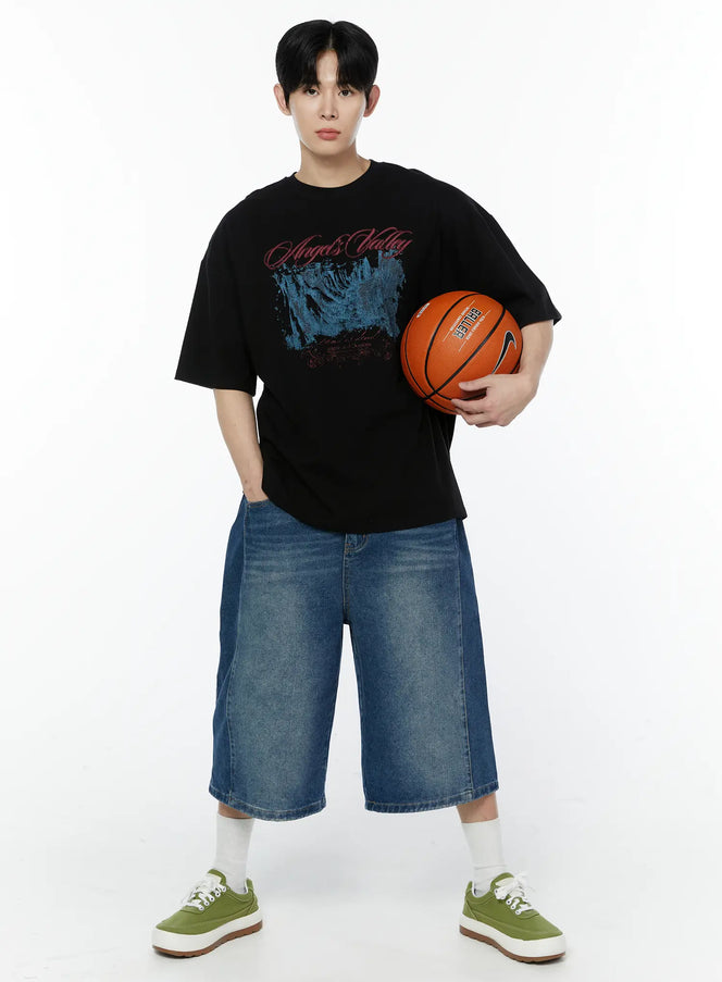 mens-oversized-graphic-print-t-shirt-ia527 / Black