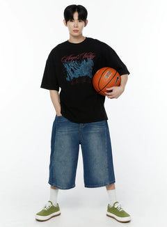 mens-oversized-graphic-print-t-shirt-ia527 / Black