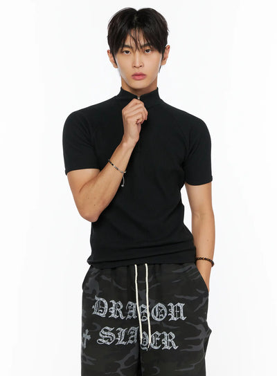 Men's Ribbed Short Sleeve Quarter Zip T-Shirt  IL520