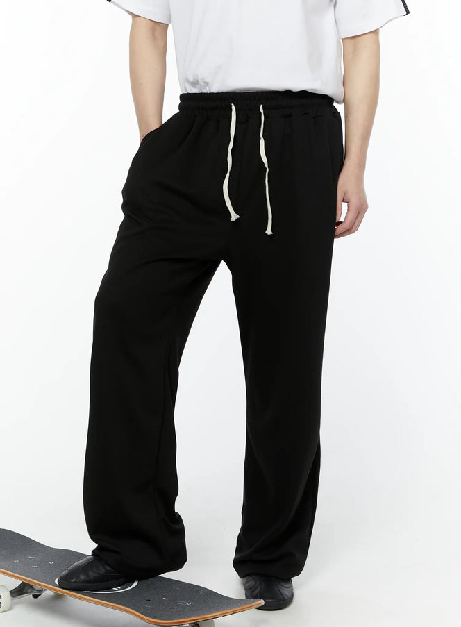 mens-wide-leg-sweatpants-black-iy506 / Black