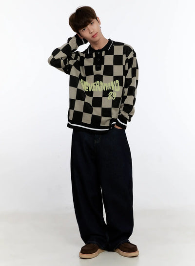 mens-checkered-knit-sweater-is530 / Black