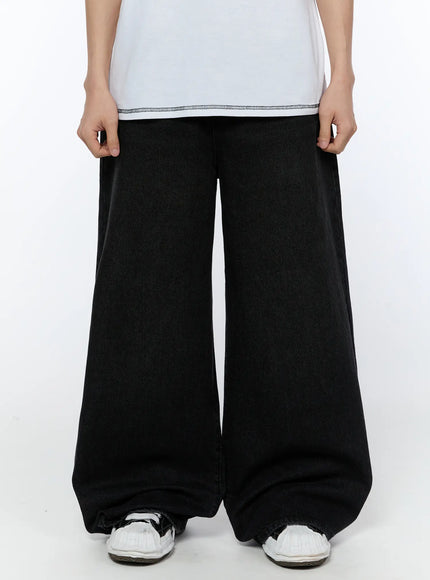 mens-wide-leg-jeans-ia520 / Black