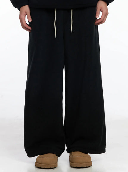 mens-cozy-fleece-wide-sweatpants-ij521 / Black