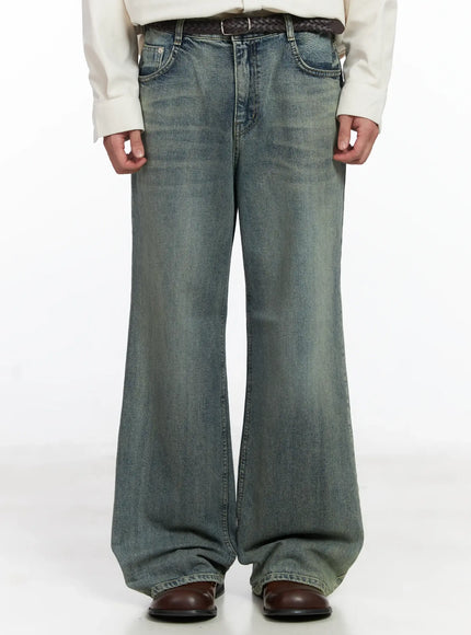 mens-blue-washed-semi-flared-jeans-ij521 / Blue
