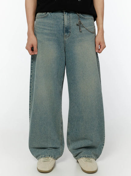 mens-washed-wide-leg-jeans-iu516 / Blue
