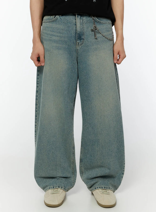 mens-washed-wide-leg-jeans-iu516 / Blue
