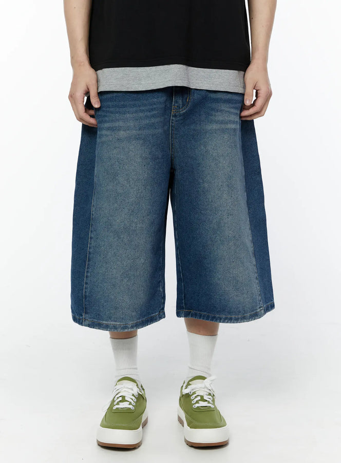 mens-casual-wide-leg-bermuda-jeans-ia527 / Blue