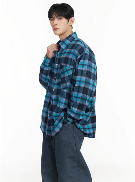 mens-oversized-plaid-flannel-if516 / Blue