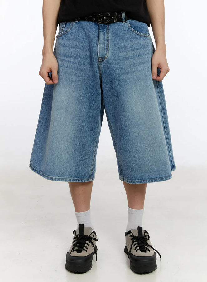 mens-washed-wide-fit-jorts-ia507 / Blue