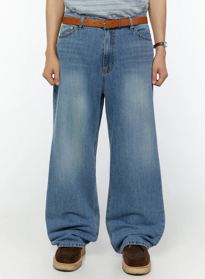 mens-linen-wide-leg-jeans-iu516 / Blue