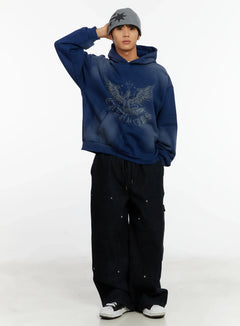mens-graphic-washed-fleece-hoodie-id523 / Blue