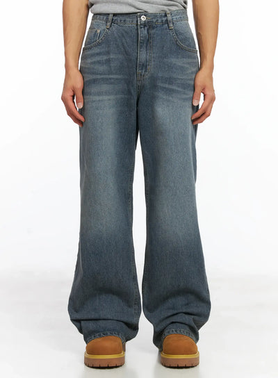 mens-washed-semi-flared-jeans-ij514 / Blue