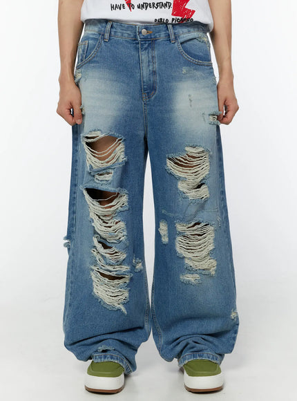 mens-vintage-distressed-wide-leg-jeans-iu516 / Blue