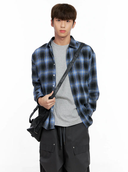 mens-checkered-shirt-io506 / Blue