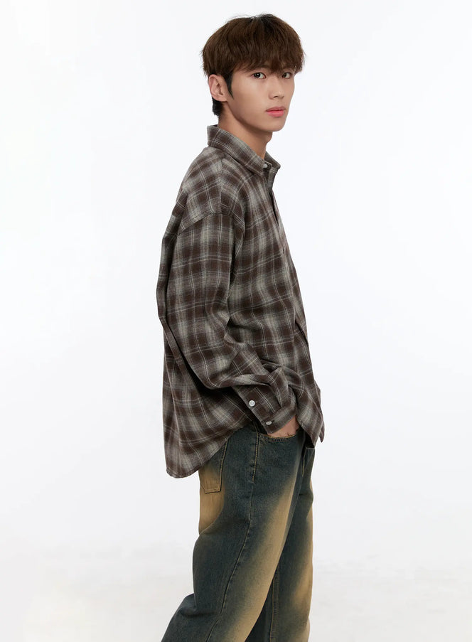 mens-plaid-button-up-shirt-in512 / Brown