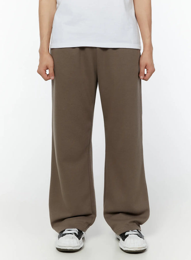 mens-basic-semi-wide-sweatpants-iu515 / Brown