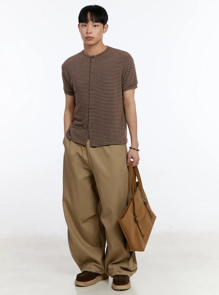 mens-striped-short-sleeve-button-up-cardigan-ia507 / Brown