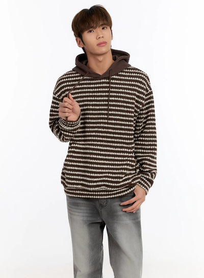 mens-striped-knit-hoodie-in528 / Brown