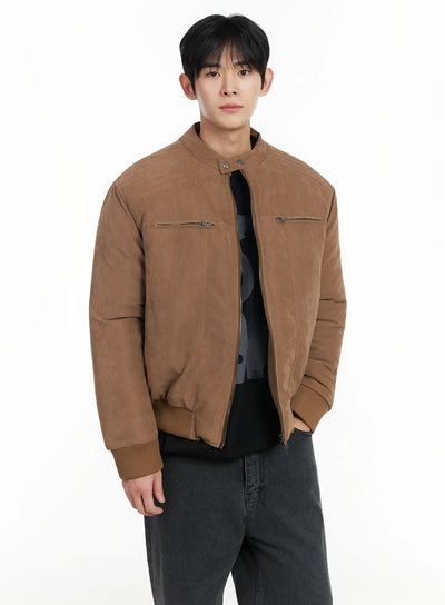 mens-two-way-zipper-biker-jacket-brown-if517 / Brown