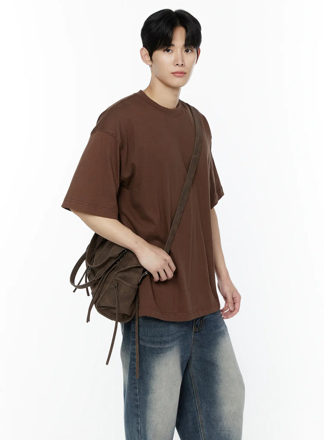 mens-side-slit-t-shirt-brown-iy505 / Brown
