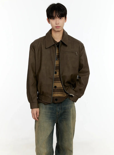 mens-textured-faux-leather-jacket-in503 / Brown