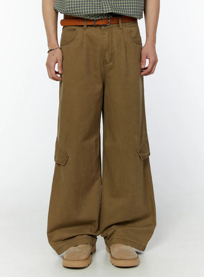 mens-vintage-washed-cargo-pants-dark-beige-iu504 / Dark beige