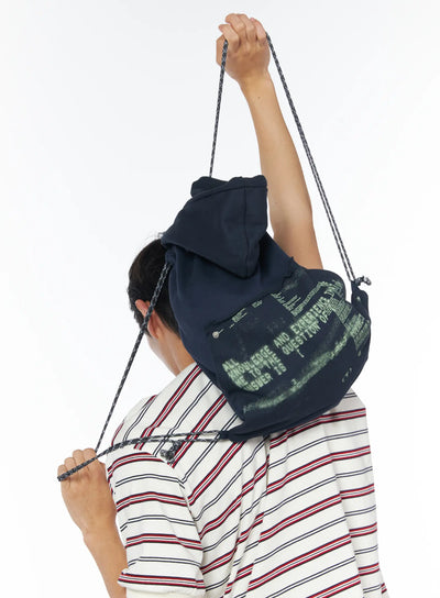 pixel-graphic-hoodie-drawstring-backpack-iu510 / Dark blue