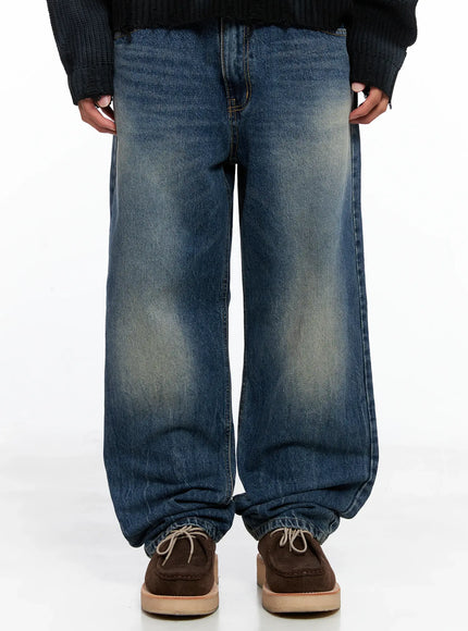 mens-vintage-wash-semi-wide-jeans-io502 / Dark blue