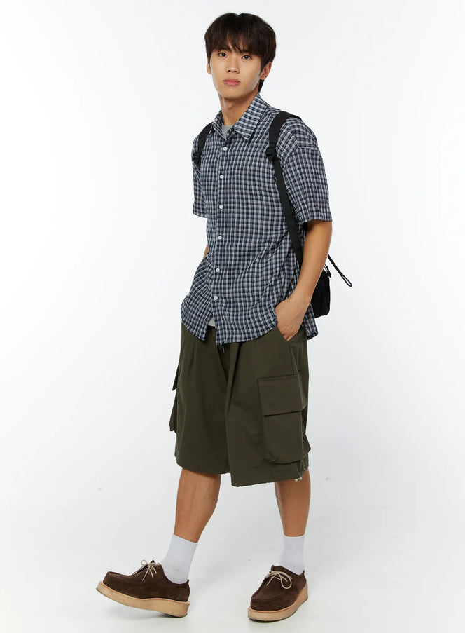 mens-plaid-button-up-shirt-iy514 / Dark blue