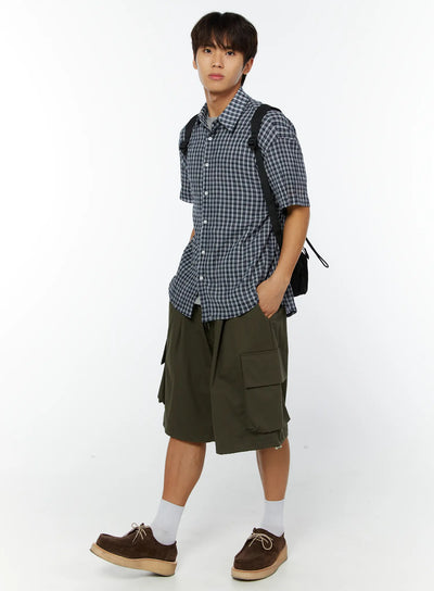 mens-plaid-button-up-shirt-iy514 / Dark blue