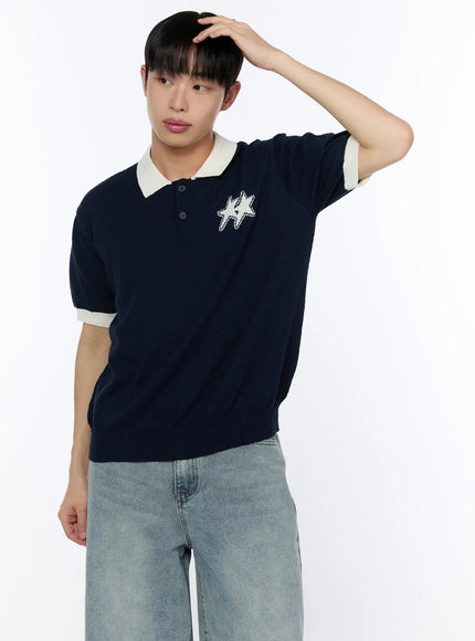 mens-contrast-graphic-polo-shirt-ia520 / Dark blue