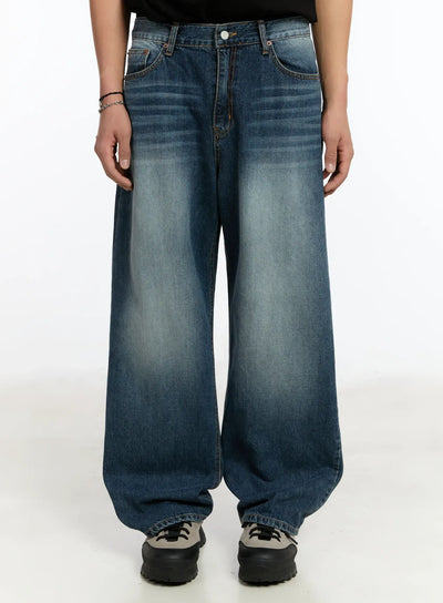 mens-washed-wide-leg-jeans-im502 / Dark blue