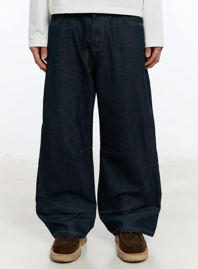 mens-wide-leg-curved-jeans-im530 / Dark blue