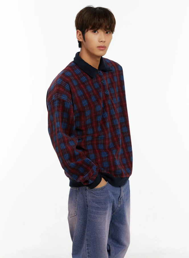 mens-checkered-collar-sweatshirt-id523 / Dark blue